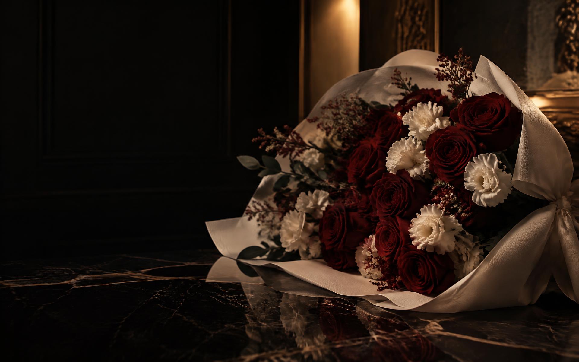 Cedra bouquet of deep red roses in an elegant interior